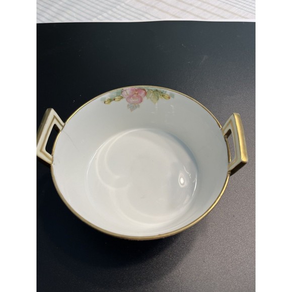 Vtg Nippon Double Handled Hand Painted Roses Floral Candy Trinket Dish Bowl - Picture 6 of 10